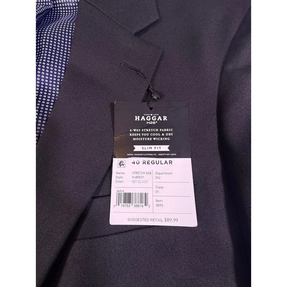 Haggar Blazer Mens 40 Regular Black NEW Slim Fit‎ Stretch Gabardine HJ80031